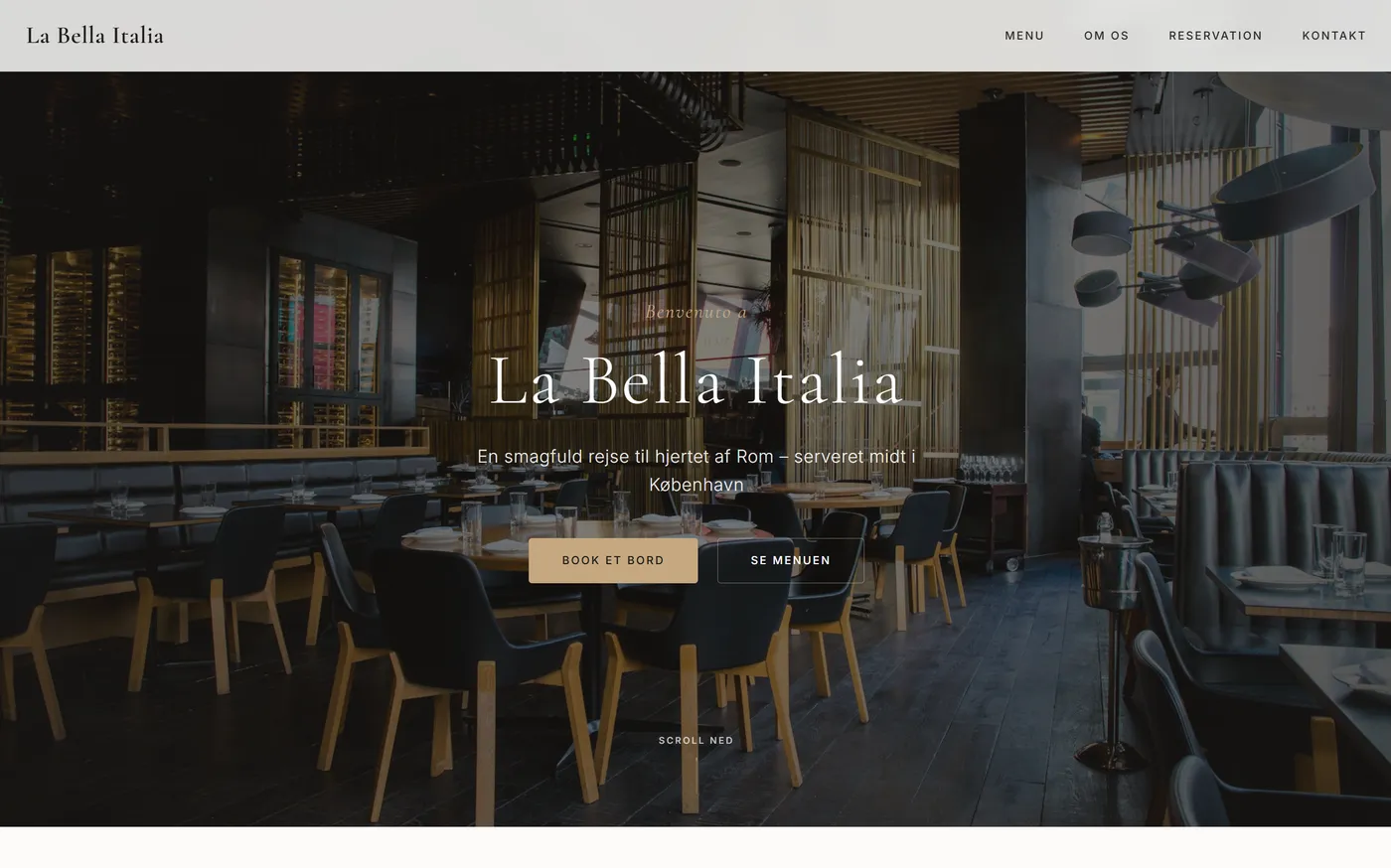 La Bella Italia restaurant hjemmeside med visuel menu og bordbestillingssystem